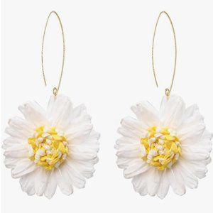 White Raffia Flowers Wire Statement Earrings Big Wicker Vacation Flowers New